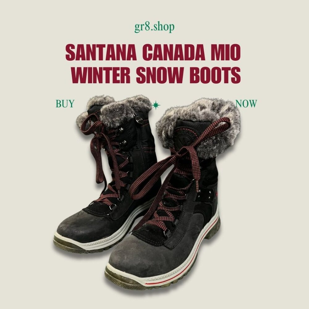 SANTANA CANADA Mio Luxe Fur-Lined Waterproof Winter Snow Boots Womens Size 8 Bla